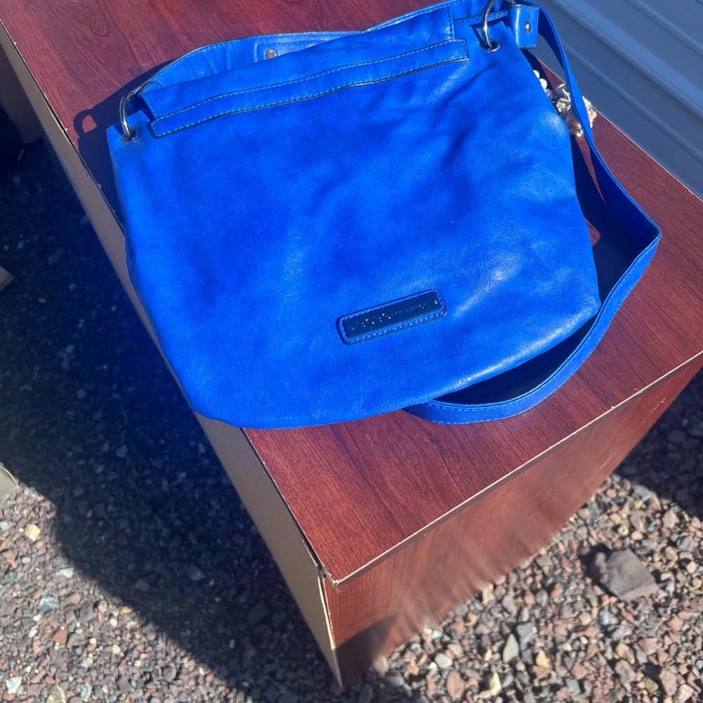 BCBG Blue Crossbody Bag with Silver Hardware